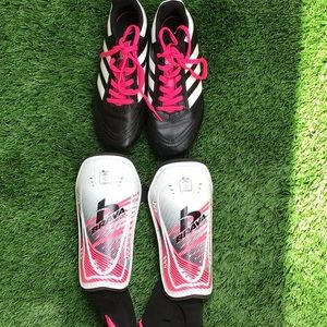 Girls soccer shoes and shin guards